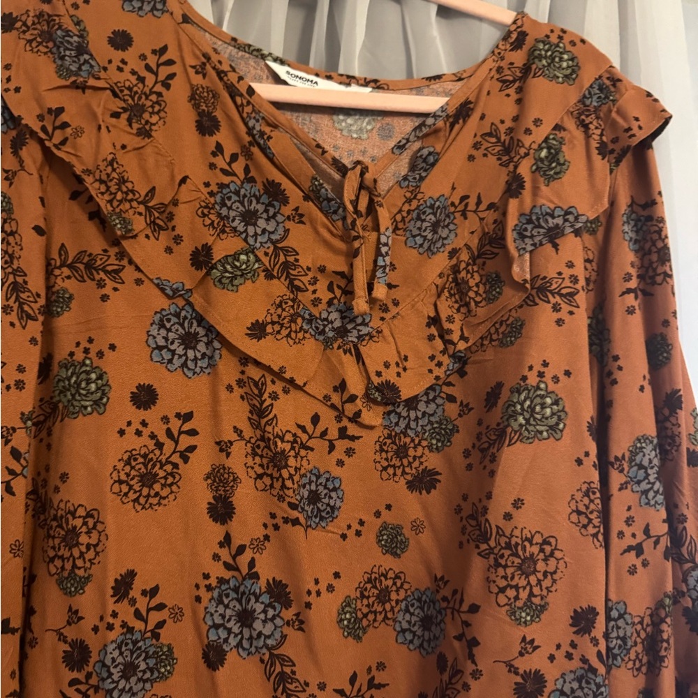 Universal Thread Orange Ruffled Tie Front Blouse